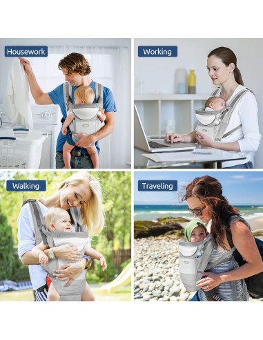Portabebés Ergonomico Safotad Gris 6 en 1 para Bebés 0-15 kg