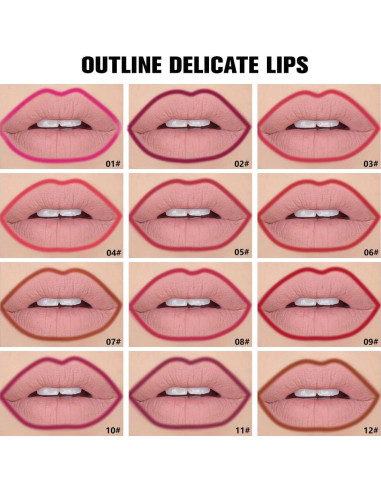 Set de 12 Lápices de Labios Mate Impermeable evpct