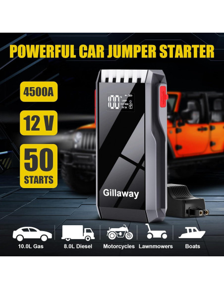 Arrancador de Batería Gillaway 012 4500A 12V Pantalla LCD Arrancador de Batería Gillaway 012 4500A 12V Pantalla LCD