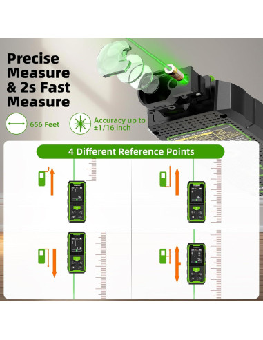Medidor Láser Dual Huepar 200m Verde LCD Recargable