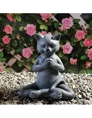 Estatua de Gato Meditando en Resina - Adorno Zen para Jardín
