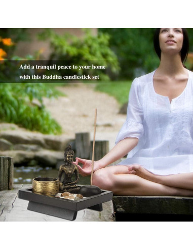 Kit de Mini Jardín Zen GLOGLOW con Portavelas y Porta Incienso