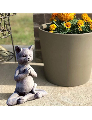 Estatua de Gato Meditando en Resina - Adorno Zen para Jardín