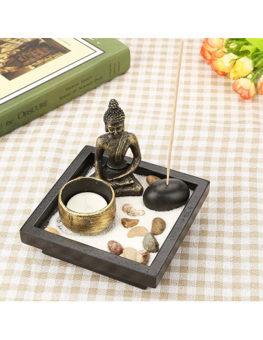 Kit de Mini Jardín Zen GLOGLOW con Portavelas y Porta Incienso