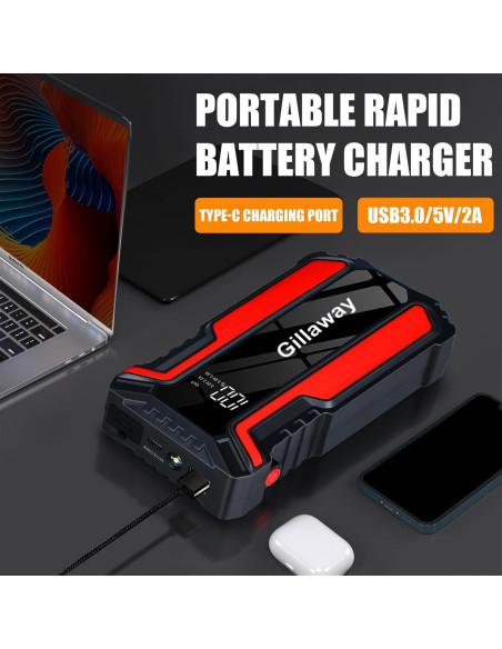 Arrancador de Salto Gillaway 5000A 12V para Coche y Moto Arrancador de Salto Gillaway 5000A 12V para Coche y Moto