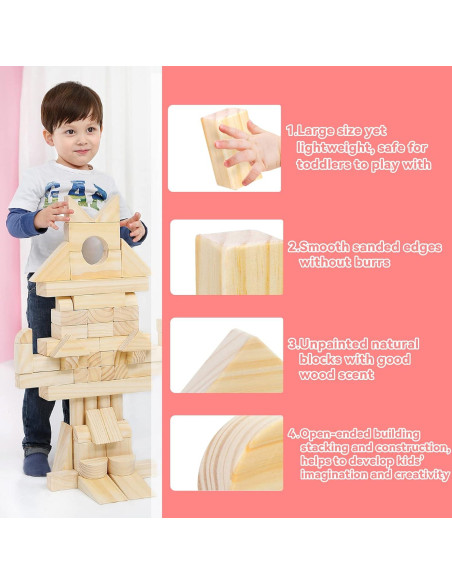 Bloques de Madera Grandes Onshine 64 Piezas para Niños 1-3 Años Bloques de Madera Grandes Onshine 64 Piezas para Niños 1-3 Años