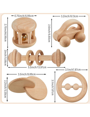 5 Piezas Juguetes de Madera Zhanmai para Bebés 0-12 Meses