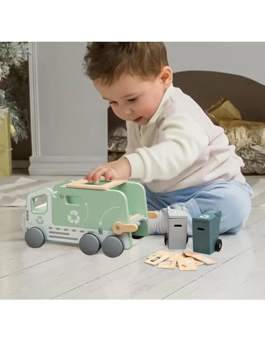 Juguete Camión de Basura de Madera Montessori 13 Piezas 3+ Años