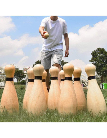 Juego de Bolos Gigante NI-ROU de Madera para Jardín - 10 Pines y 2 Pelotas Juego de Bolos Gigante NI-ROU de Madera para Jardín - 10 Pines y 2 Pelotas