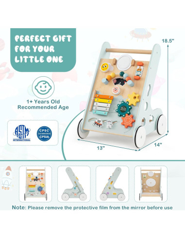 Caminador de Madera BABY JOY 8 en 1 Verde para Niños 1+ Años