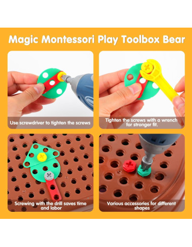 Caja de Herramientas Montessori Mágica Oso - Juguete Educativo 27x25x7cm