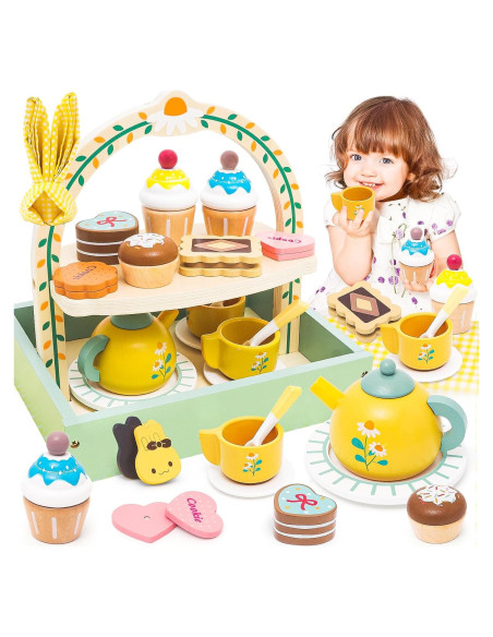 Juego de Té de Madera Supergfs para Niñas 3 a 6 Años Juego de Té de Madera Supergfs para Niñas 3 a 6 Años