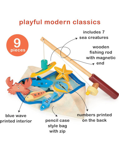 Juego de Pesca Magnético de Madera Mentari - 9 Piezas para Niños 3+