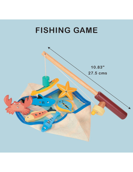 Juego de Pesca Magnético de Madera Mentari - 9 Piezas para Niños 3+ Juego de Pesca Magnético de Madera Mentari - 9 Piezas para Niños 3+