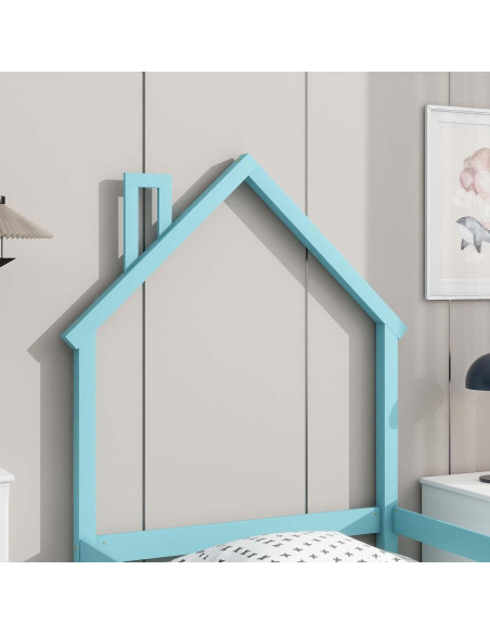 Cama Montessori Twin FTOPBTB con Cabecera Casa Azul Claro Cama Montessori Twin FTOPBTB con Cabecera Casa Azul Claro