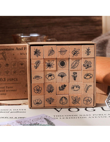 Juego de 25 Sellos de Madera Botánicos Arcemain 1.5cm