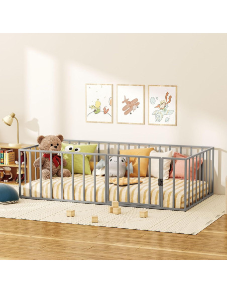 Cama de Piso Twin LOVMOR de Metal con Cerca de Seguridad Cama de Piso Twin LOVMOR de Metal con Cerca de Seguridad