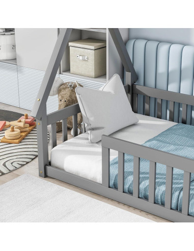Cama de Piso Twin Bellemave Montessori con Cerca Gris