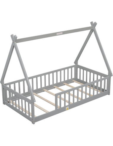 Cama de Piso Twin Bellemave Montessori con Cerca Gris