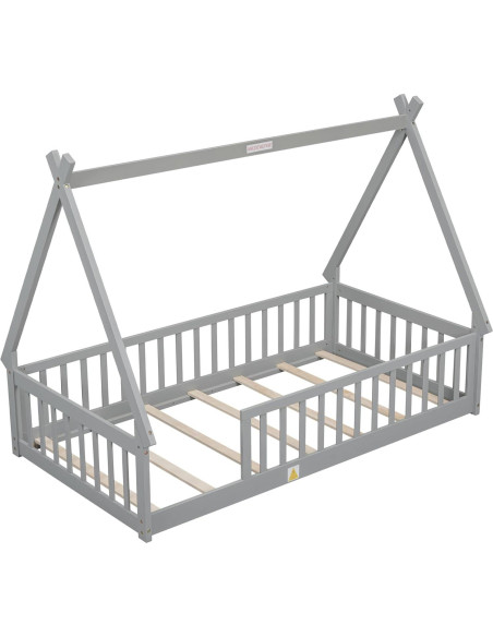 Cama de Piso Twin Bellemave Montessori con Cerca Gris Cama de Piso Twin Bellemave Montessori con Cerca Gris