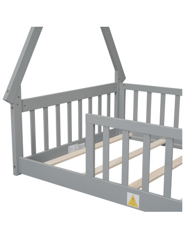 Cama de Piso Twin Bellemave Montessori con Cerca Gris
