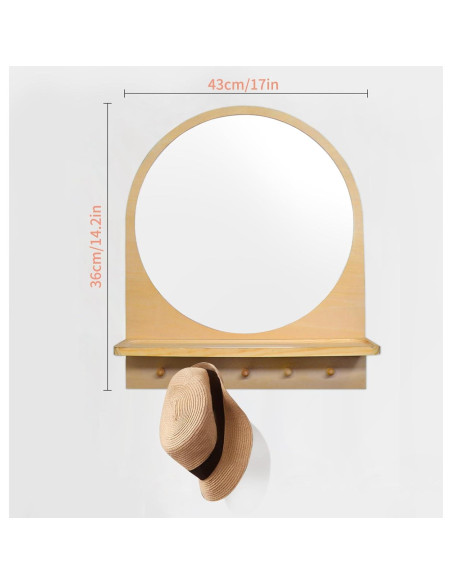 Espejo de Pared Irrompible Oranwell con Ganchos y Estante 36x43cm Espejo de Pared Irrompible Oranwell con Ganchos y Estante 36x43cm