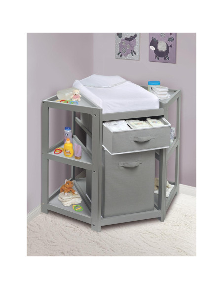 Mesa de Cambio para Bebés Badger Basket - Esquina Gris con Cesto Mesa de Cambio para Bebés Badger Basket - Esquina Gris con Cesto