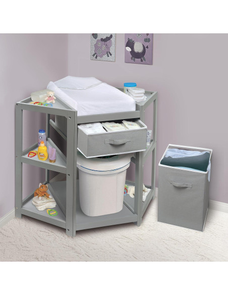 Mesa de Cambio para Bebés Badger Basket - Esquina Gris con Cesto Mesa de Cambio para Bebés Badger Basket - Esquina Gris con Cesto