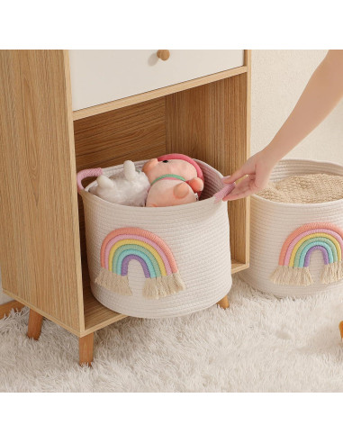 Cesta de Almacenamiento INough Arcoíris 33 cm Algodón