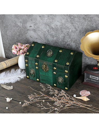 Cofre de Tesoro de Madera ELLDOO Verde Vintage 24x17x18 cm