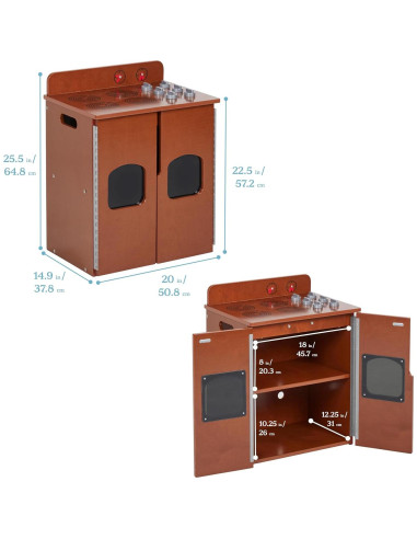 Cocina de Juguete ECR4Kids Estufa de Madera Nogal Oscuro