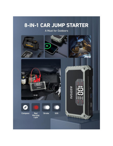 Arrancador de Batería AstroAI 2000A 12V 8-en-1 LED