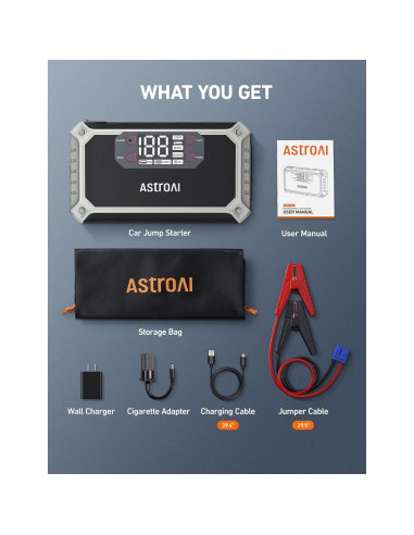 Arrancador de Batería AstroAI 2000A 12V 8-en-1 LED