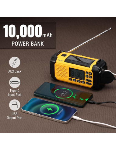 Radio de Emergencia Raddy SH-906 10000mAh NOAA AM/FM/SW/VHF