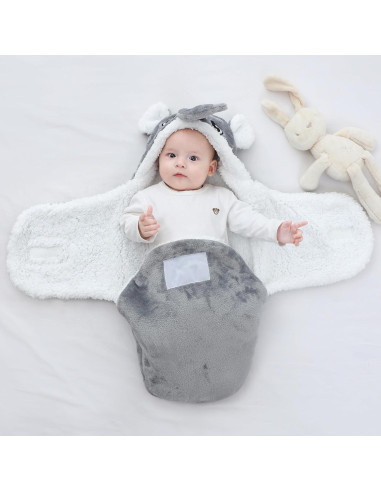 Manta de Envoltura con Capucha Winmany Elefante Gris 0-3 Meses