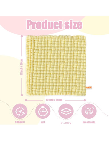 Toallitas para Bebés MUKIN de Algodón Natural 30x30 cm - Paquete de 5