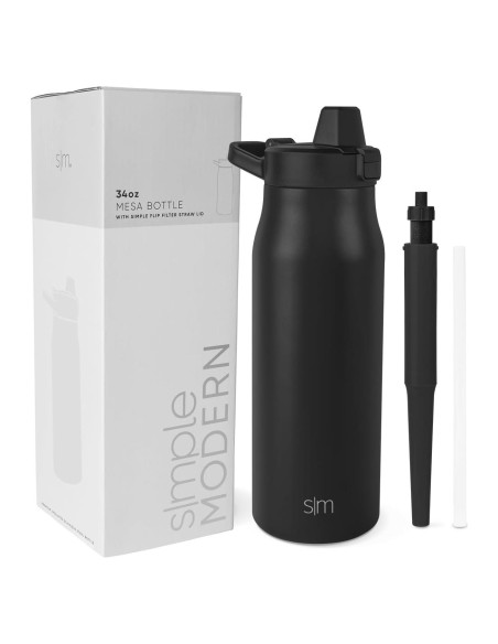 Botella de Agua Filtrada Simple Modern 1005ml Doble Pared Negra Botella de Agua Filtrada Simple Modern 1005ml Doble Pared Negra