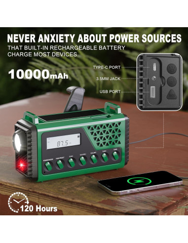 Radio Meteorológica de Emergencia DexScout 10000mAh Verde