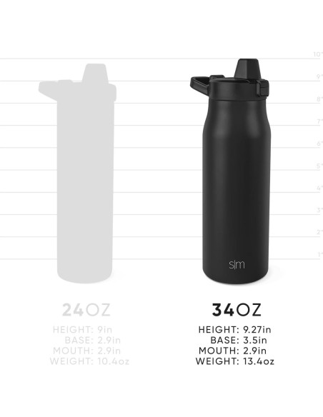 Botella de Agua Filtrada Simple Modern 1005ml Doble Pared Negra Botella de Agua Filtrada Simple Modern 1005ml Doble Pared Negra