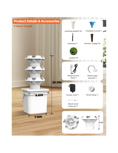 Sistema de Cultivo Hidropónico SJZXUV para 18 Plantas - 10L