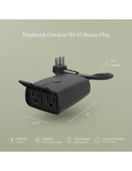 Enchufe Inteligente Wi-Fi Brightech 2 Tomas Exterior 1200W Enchufe Inteligente Wi-Fi Brightech 2 Tomas Exterior 1200W