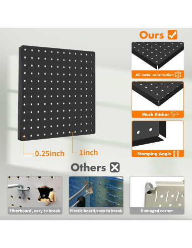 Kit de Tablero Perforado FZK Negro 36 Piezas con 32 Ganchos