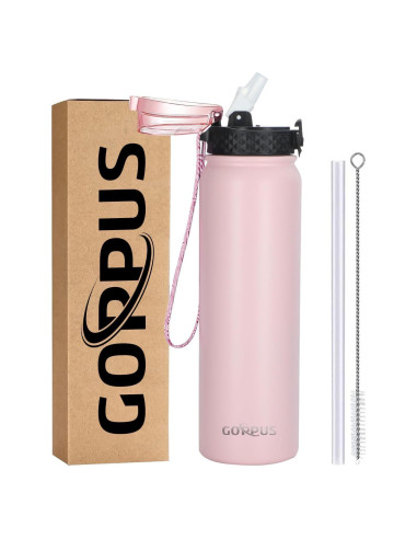 Botella de Agua GOPPUS 1L Acero Inoxidable Rosa Doble Pared