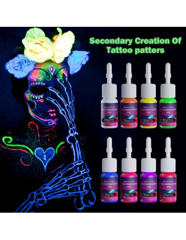 Set de Tinta Fluorescente para Tatuajes DMTATTOO 8 Colores 5ml