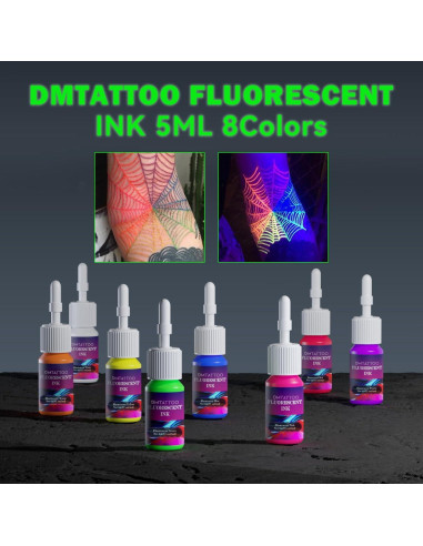 Set de Tinta Fluorescente para Tatuajes DMTATTOO 8 Colores 5ml