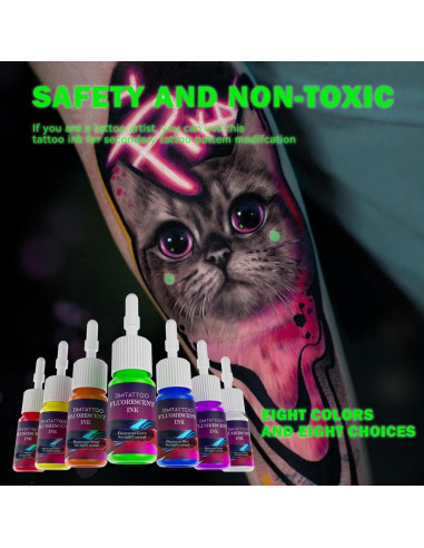Set de Tinta Fluorescente para Tatuajes DMTATTOO 8 Colores 5ml