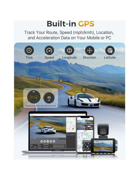 Cámara Dash GKU D1000 4K+1080P Triple con GPS y WiFi Cámara Dash GKU D1000 4K+1080P Triple con GPS y WiFi