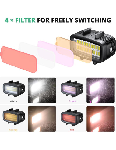 Luz Submarina AKASO 40m LED Regulable con Filtros para Cámaras