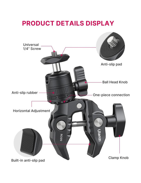 Soporte para Cámara ULANZI R099 Super Clamp 1.5kg 360 Soporte para Cámara ULANZI R099 Super Clamp 1.5kg 360