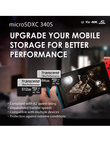 Tarjeta microSDXC Transcend 512GB A2 V30 UHS-I para 4K UHD